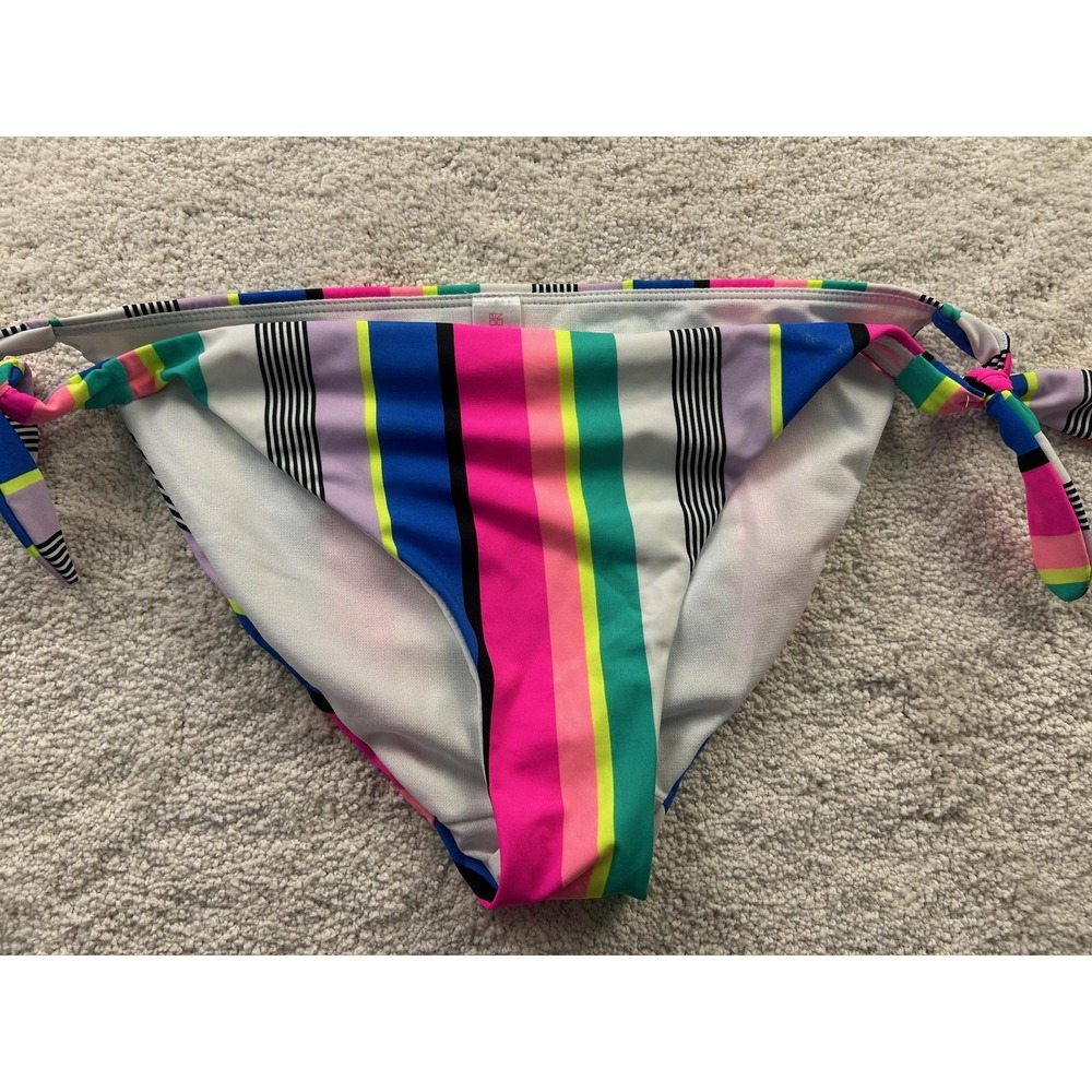 No Boundaries Bikini Bottom Womens Large Multi Stripe Tie Side Swim Lined 11-13